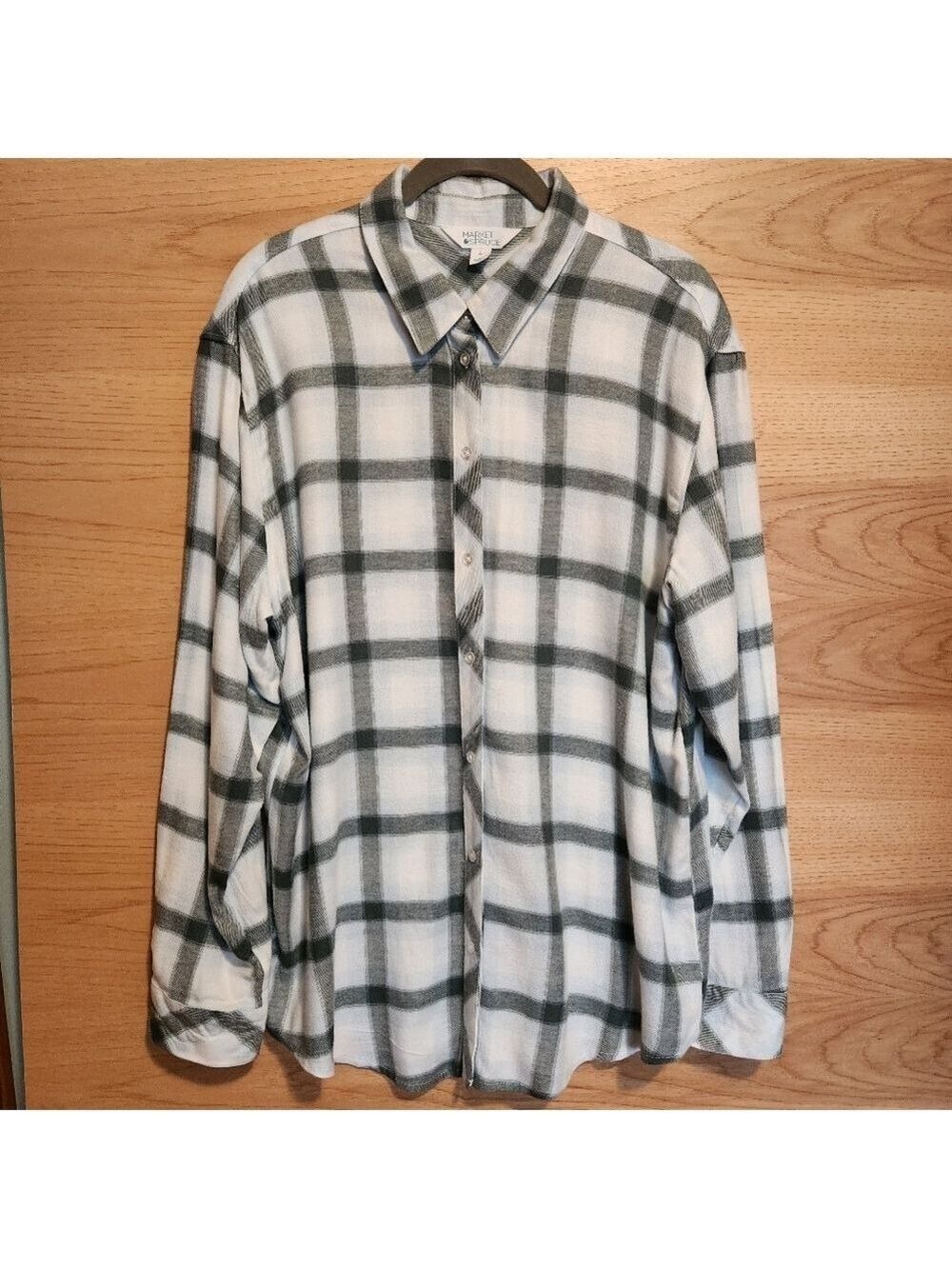 MARKET & SPRUCE "FEELING FALLY" ULTRA SOFT SAGE BLUE PLAID FLANNEL SHIRT LARGE - Picture 4 of 7